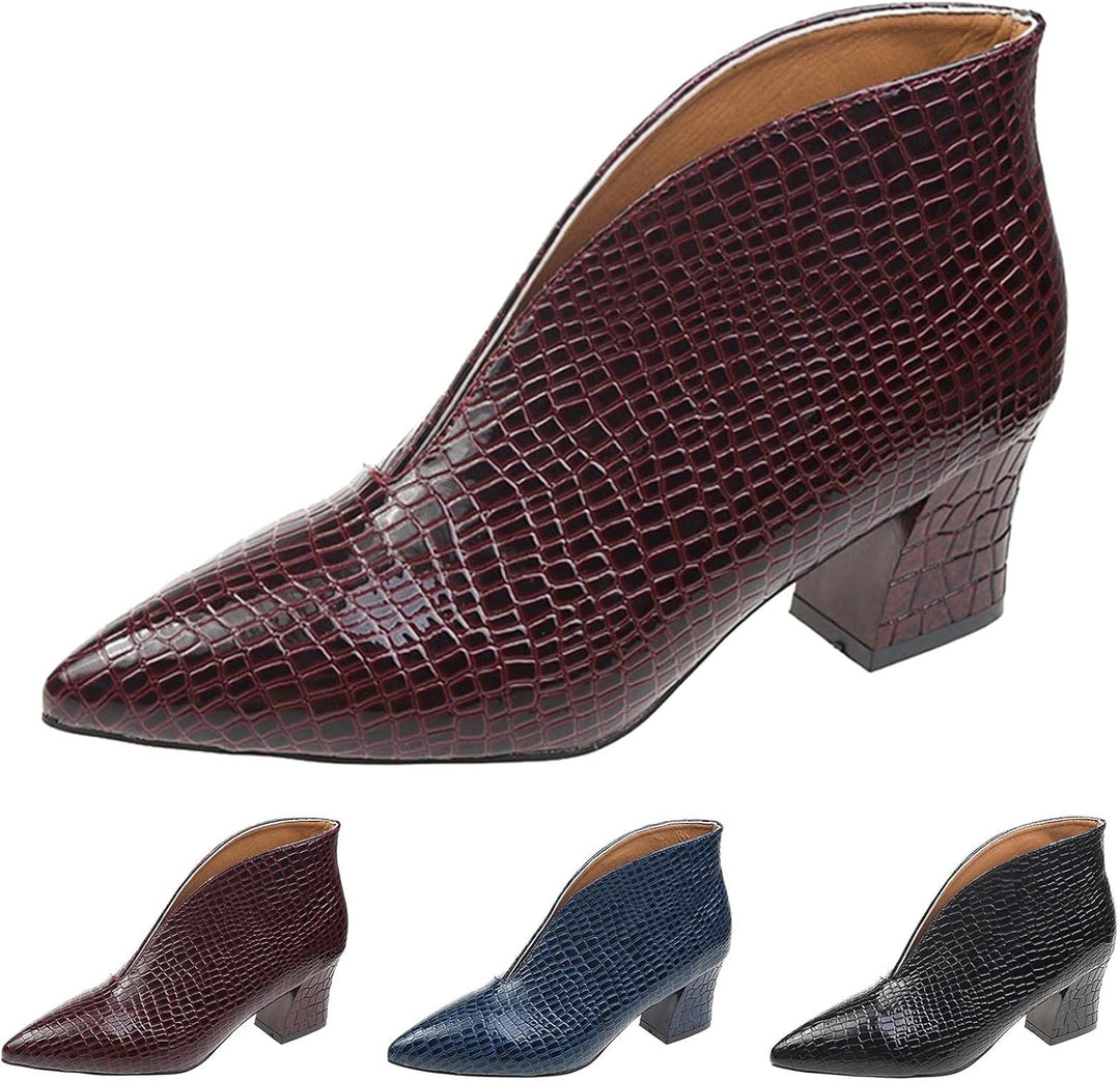 Stiefeletten Damen, Stiefeletten mit Absatz Blockabsatz Kurzschaft Schlangenhaut Winterstiefel Elega
