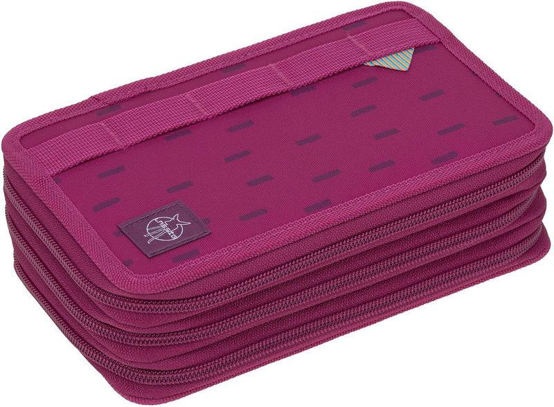 LÄSSIG Federmäppchen befüllt 20-teilig / School Triple Pencil Case Unique Speckles Berry Pink, Pink