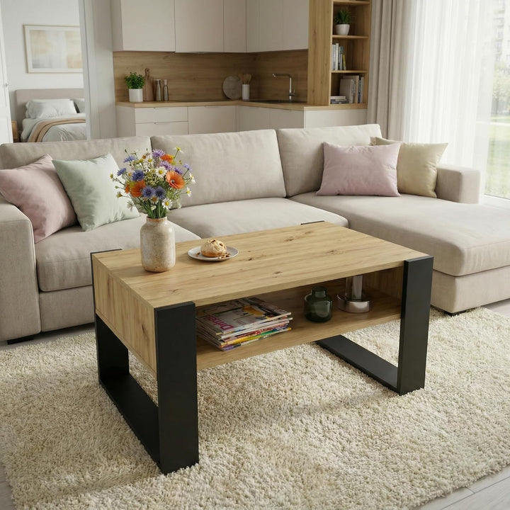 Couchtisch 92×53.6 cm – Wohnzimmertisch aus Holzwerkstoff, Stabiler & moderner Kaffeetisch mit zusät