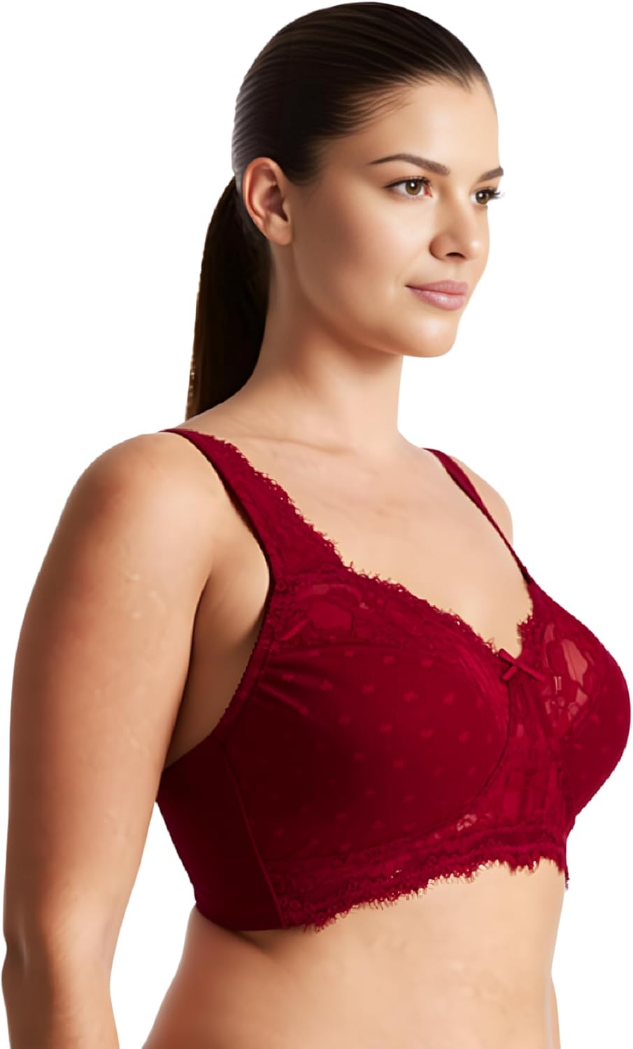 Curve Muse Damen Übergrösse Minimizer Ungefüttert Kabellos Spitze Vollständige Abdeckung BHS 75B Rot
