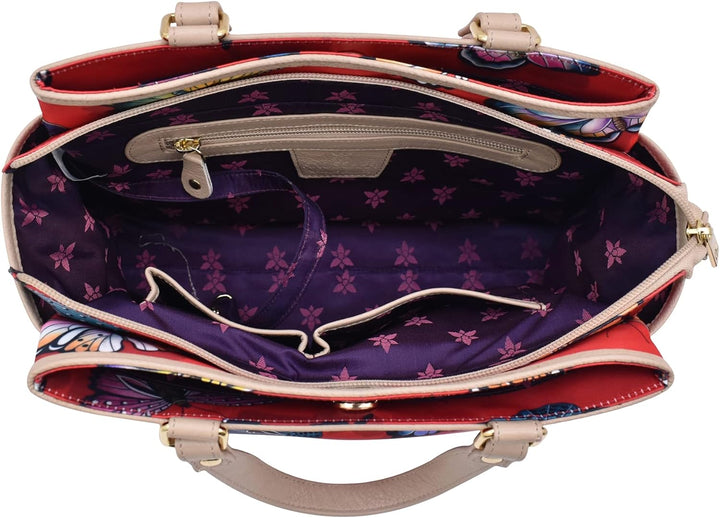 Anuschka Satchel mit Fächern - Wanderlust Kollektion - Nylonstoff mit Leader Trim und Kunstdruck But