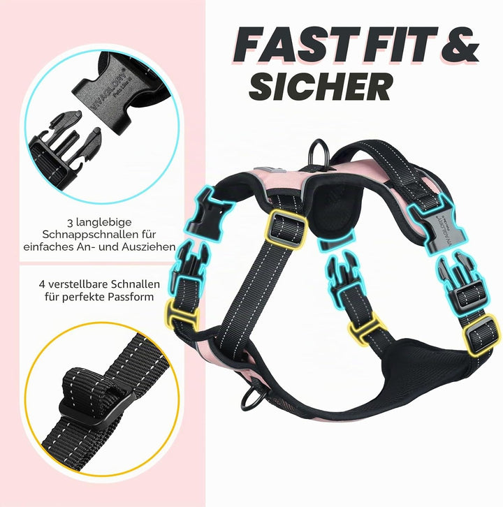 VIVAGLORY Easefit Hundegeschirr, Zugstopp Hundegeschirr Geschirr Hund Mit Griff, Anti Zieh Geschirr