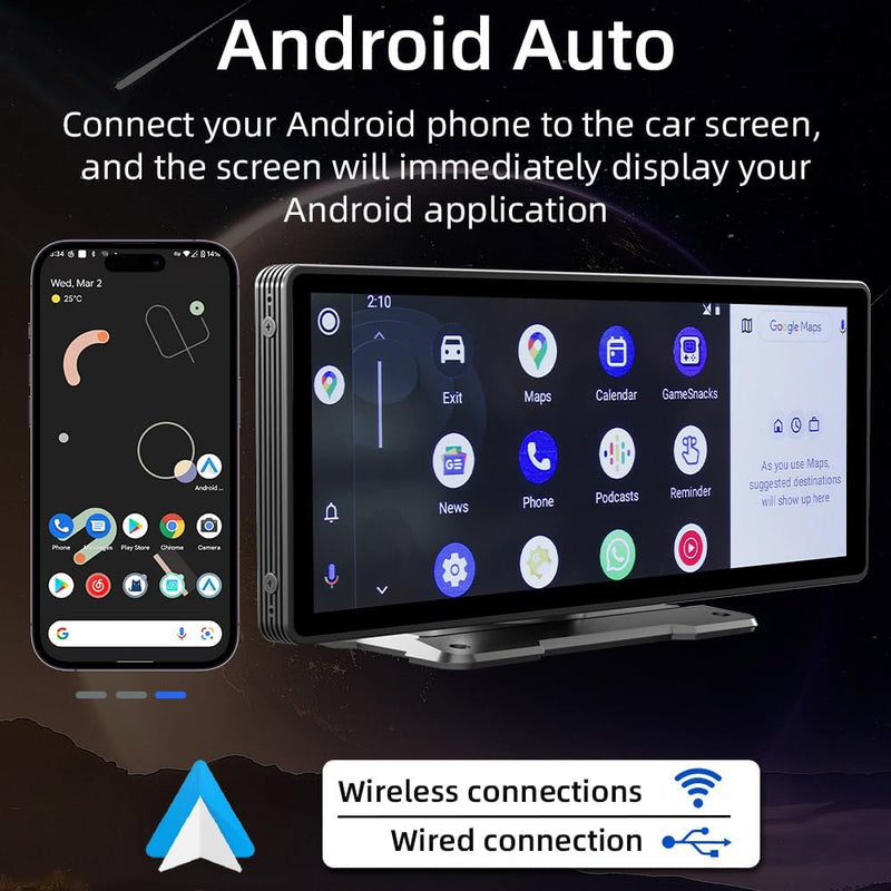 Sunweyer Tragbarer Apple CarPlay-Bildschirm und Android Auto Wireless Display Autoradio, 9,3-Zoll-HD