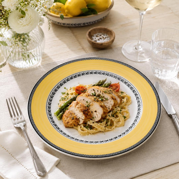Villeroy und Boch Audun Fleur Speiseteller, 27 cm, Premium Porzellan, Weiss/Grau/Gelb 27 cm Flache P