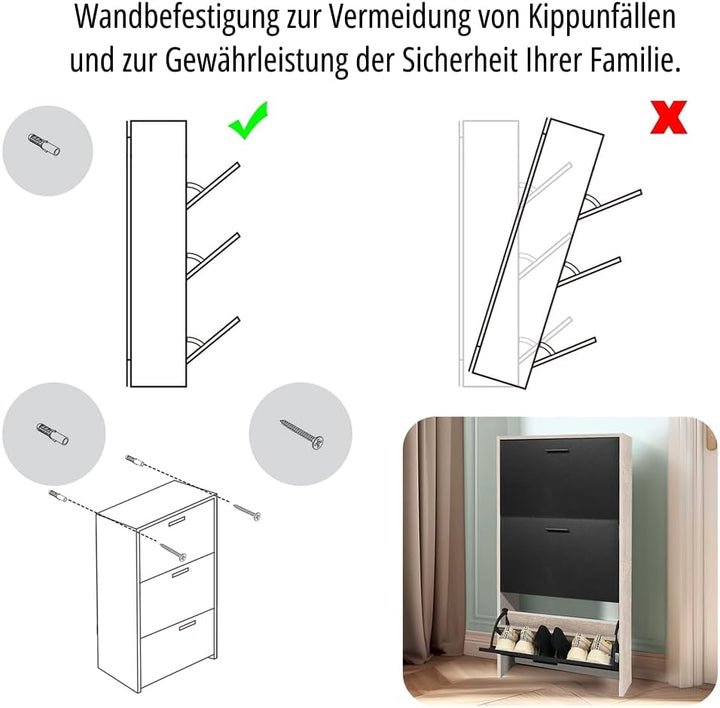 CASABEL Schuhschrank für 18 Paar – grosse Kapazität für den Eingangsbereich – L 60 x T 24 x H 113 cm