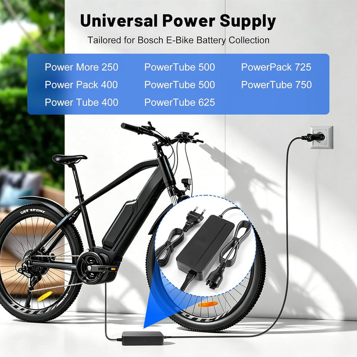 Für Bosch 36V E-Bike Ladegerät, 42V 2A Netzteil für PowerPack und PowerTube | 100-240V Reise-Ersatz