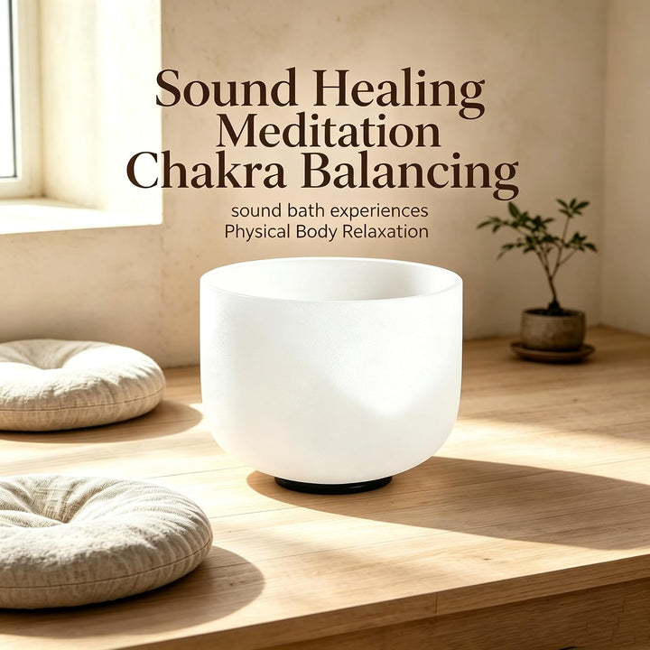 396Hz Solfeggio Frequency Throat Chakra Frosted Quartz Crystal Singing Bowl 8 Inch for Yoga,Sound He