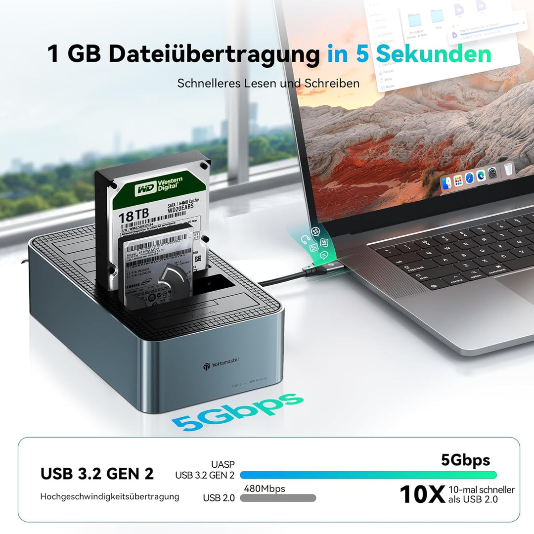 Yottamaster 5 Bay Offline-Klonen Festplatten Dockingstation Aluminium für 2,5/3,5 Zoll, USB 3.2 Gen1