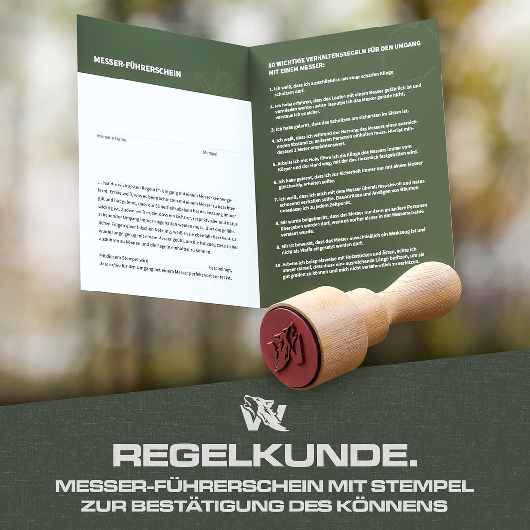ODENWOLF W-KIDS – Schnitzmesser für Kinder mit süssem Kindermesser-Führerschein – Outdoor Messer Set