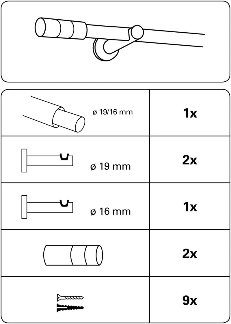 GARDINIA Gardinenstangen-Set Kreta, Komplettstilgarnitur inkl. Befestigungsmaterial, Vorhangstange a