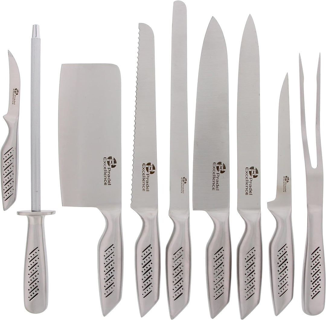 Pradel Excellence I7100 Küchenmessertasche, 9-teilig, Edelstahl klassisch
