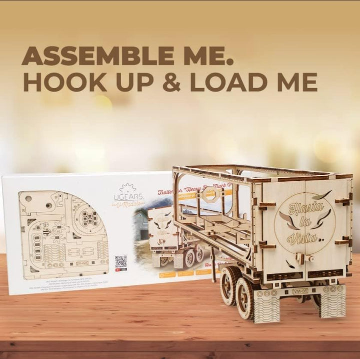 UGEARS Truck Trailer LKW Anhänger DIY Modellbausatz aus Holz – Anhänger für Schweren LKW - Sperrholz