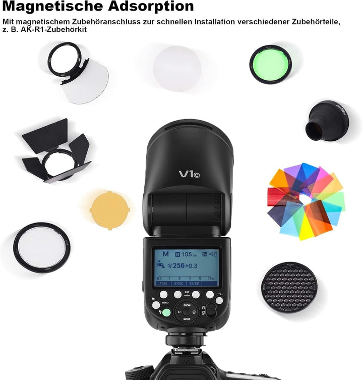 GODOX V1-S TTL Rundkopf Kamerablitz Kit,Rundblitz 2,4G 1/8000 HSS Speedlite 76W mit 2*VB26A Akku und