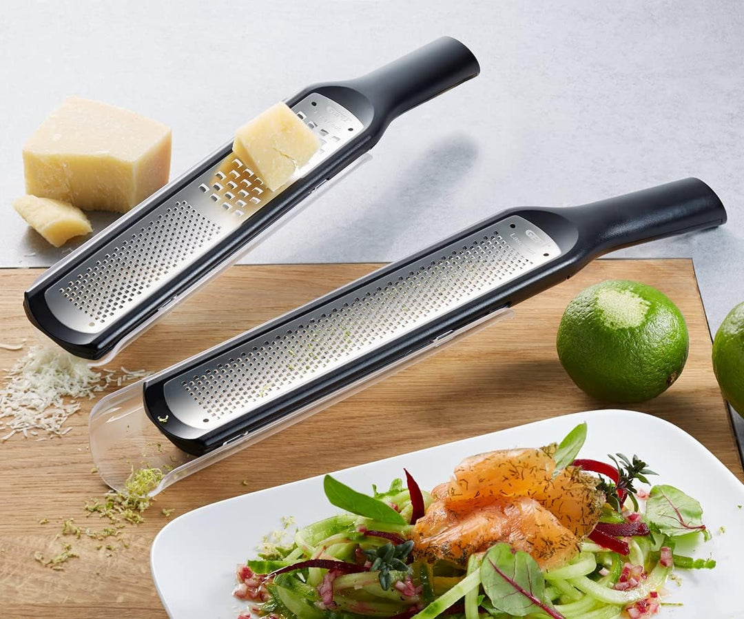 GEFU Feinreibe RAFINO mit LASER CUT Klingen | Reibe für Parmesan, Zitrone, Ingwer, Schokolade | Auff