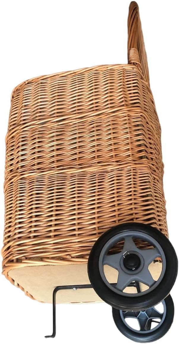 WEECO Einkaufswagen - Transportkorb aus Weidengeflecht mit Rollen zum Einkaufen oder für Holz, Leich