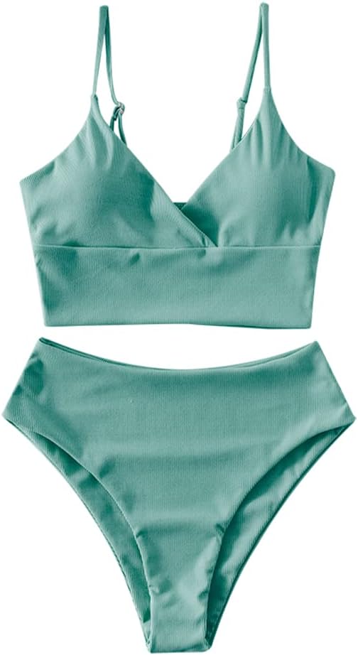 ZAFUL Gerippt Fest Chorhemd Hohes Bein Schnitt Hohe Taille Tankini Set Gepolstert Zwei Stücke Badean