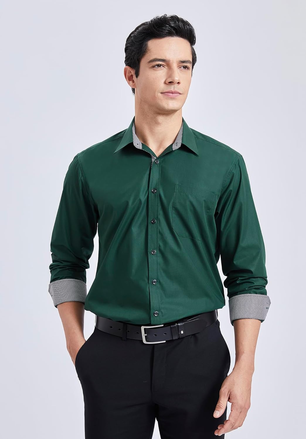 HISDERN Herren Hemd Langarm Regular Fit Oberhemd Für Männer Anzug Business Hochzeit Freizeit Party F