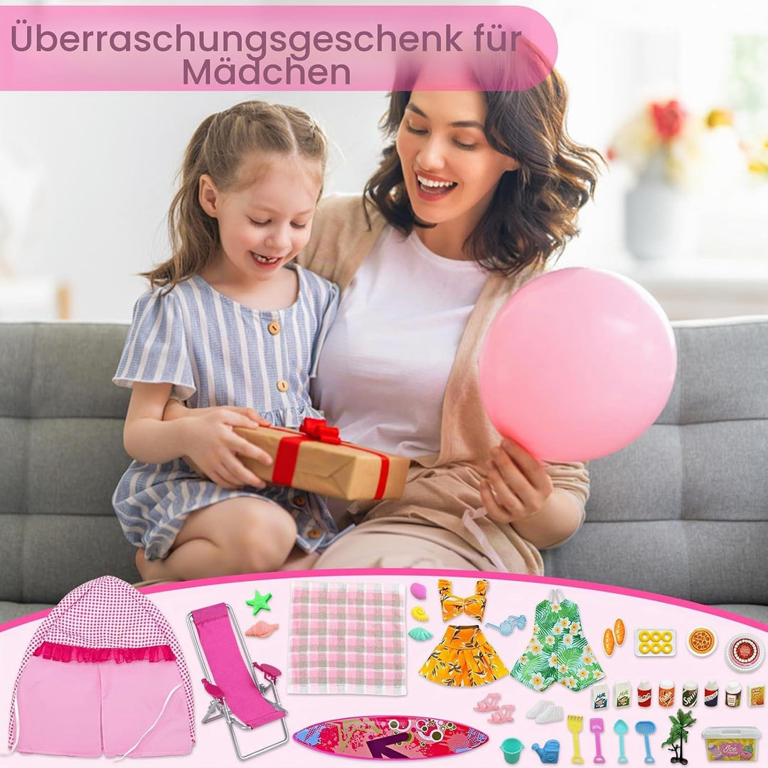35 PCS Kleidung Camping Sets Kompatibel mit Barbie 11,5 Zoll Puppen, 1 Zelt, 1 Picknickdecke, 1 Stuh