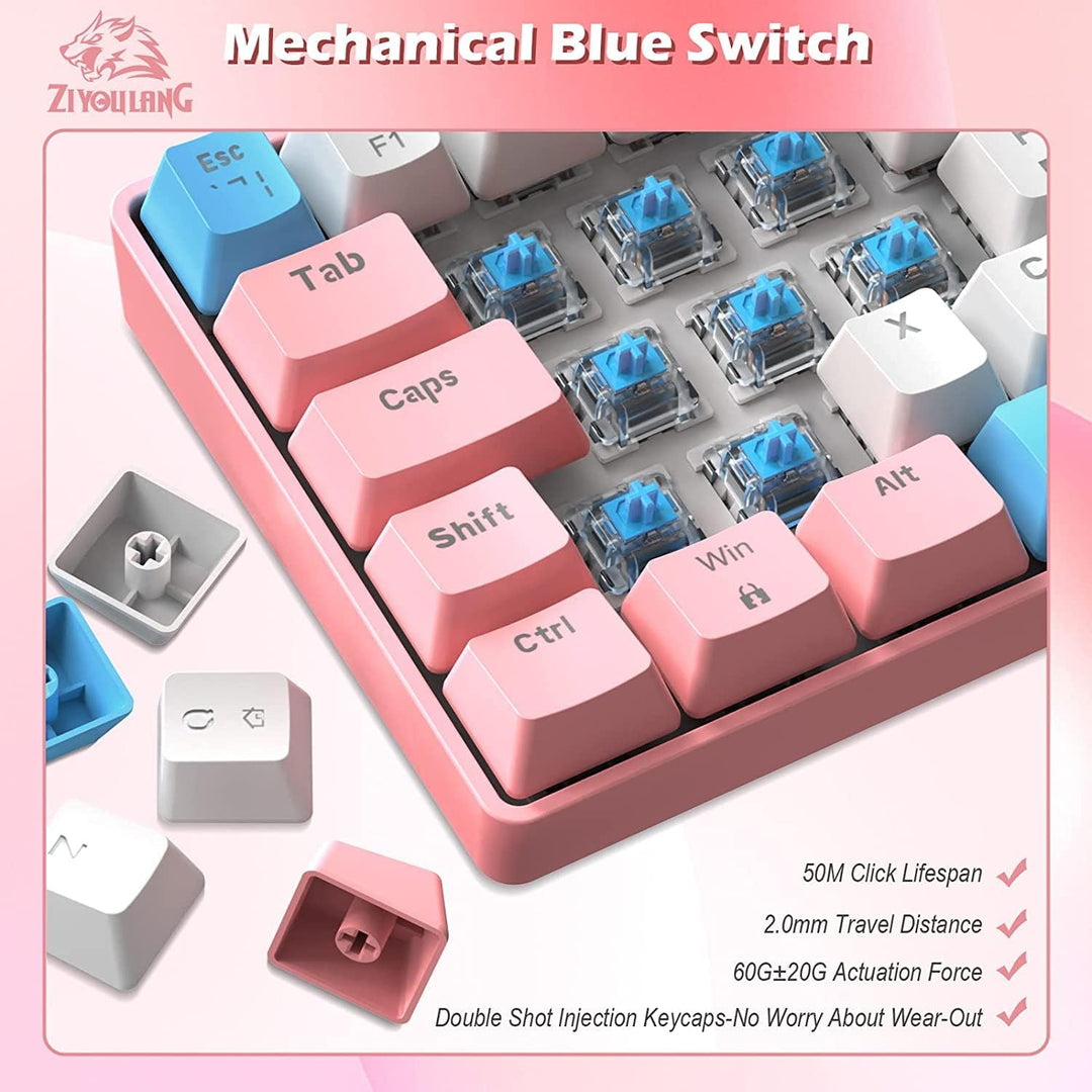 ZIYOU LANG T60 Wired Gaming-Tastatur mit Spiral USB-C Kabel - Kompakt 60% UK Layout(QWERTY) Mechanis