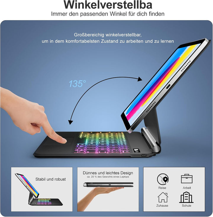 Magnetische Tastatur Hülle für 11 Generation 2025 A16 11 Zoll, iPad 10 Generation 10,9 Zoll, Tastatu