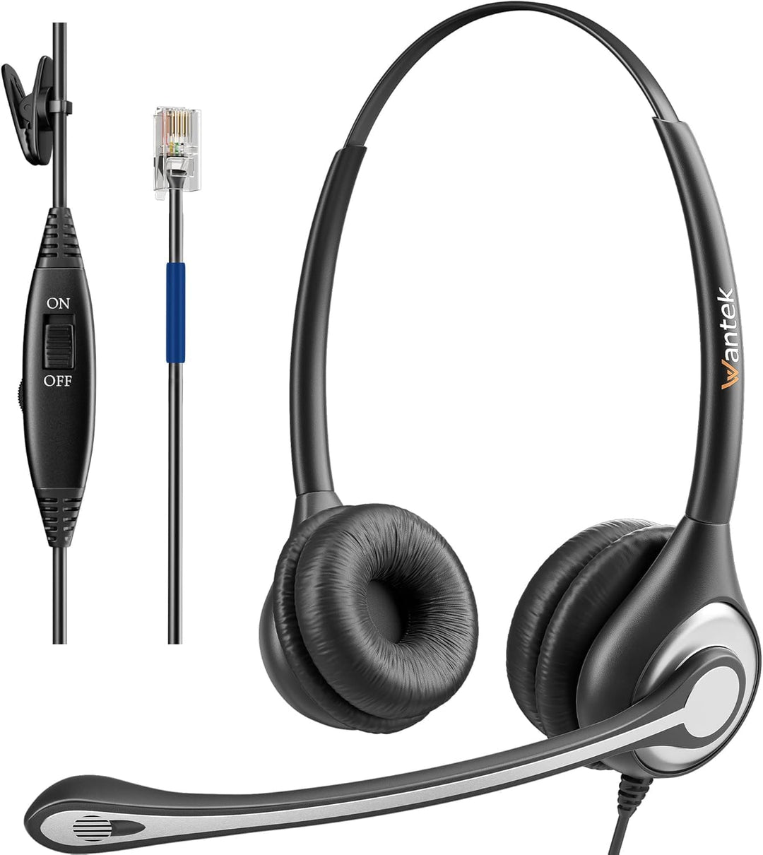 Wantek RJ9 Telefon Headset mit Mikrofon Noise Cancelling & Lautstärkeregler, Festnetztelefon Kopfhör