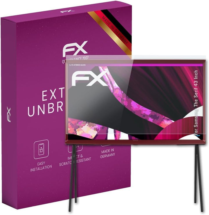 atFoliX Glasfolie kompatibel mit Samsung The Serif 43 Inch Panzerfolie, 9H Hybrid-Glass FX Schutzpan