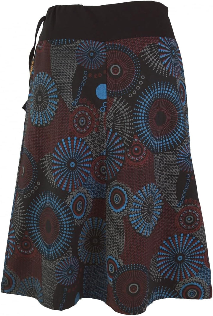 GURU SHOP Bestickter Knielanger Rock, Chic, Retro Mandala - Schwarz/blau, Damen, Baumwolle 38 Grau,