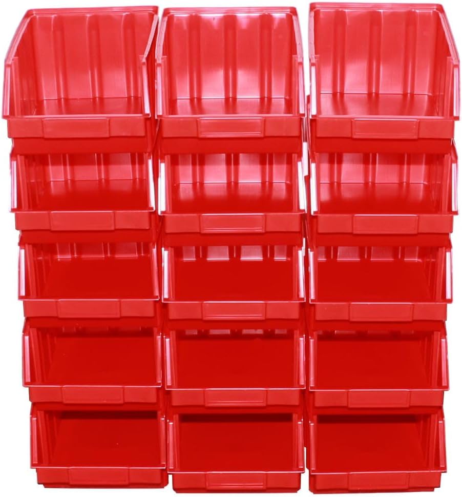 S&amp;S-Shop 15 Stapelboxen Rot Gr.4 | aus hochwertigem Kunststoff | mit Schildcheneinschub | Lagerkiste