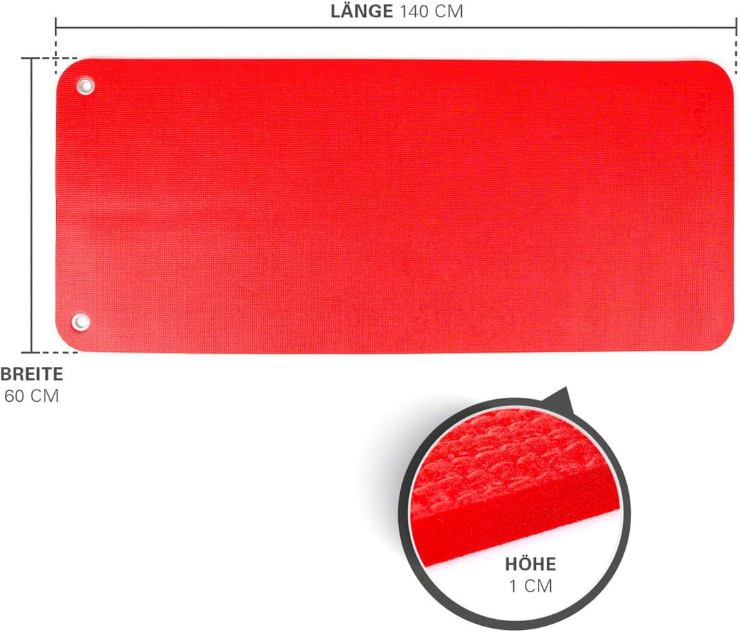 Sport-Tec Gymnastikmatte inkl. Ösen, LxBxH 140x60x1 cm Rot, Rot