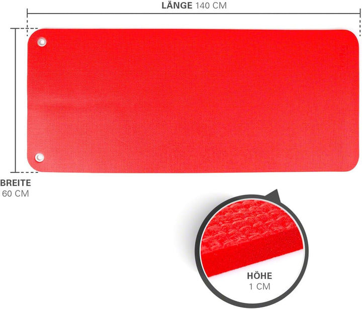 Sport-Tec Gymnastikmatte inkl. Ösen, LxBxH 140x60x1 cm Rot, Rot