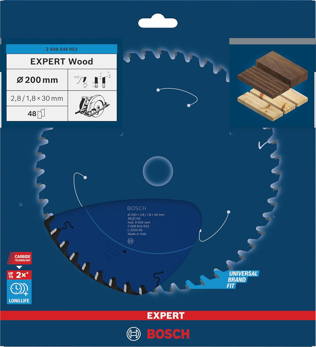 Bosch Professional 1x Kreissägeblatt Expert for Wood (Holz, Sägeblatt Ø 200 x 30 x 2,8 mm, 48 Zähne,