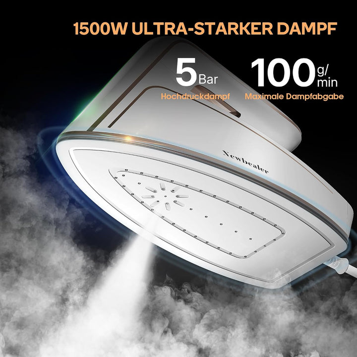 Newbealer Dampfbügeleisen, 1500W Bügeleisen, 5 Bar Dampfdruck, 250 ml Wassertank, max. 100 g/min Dam