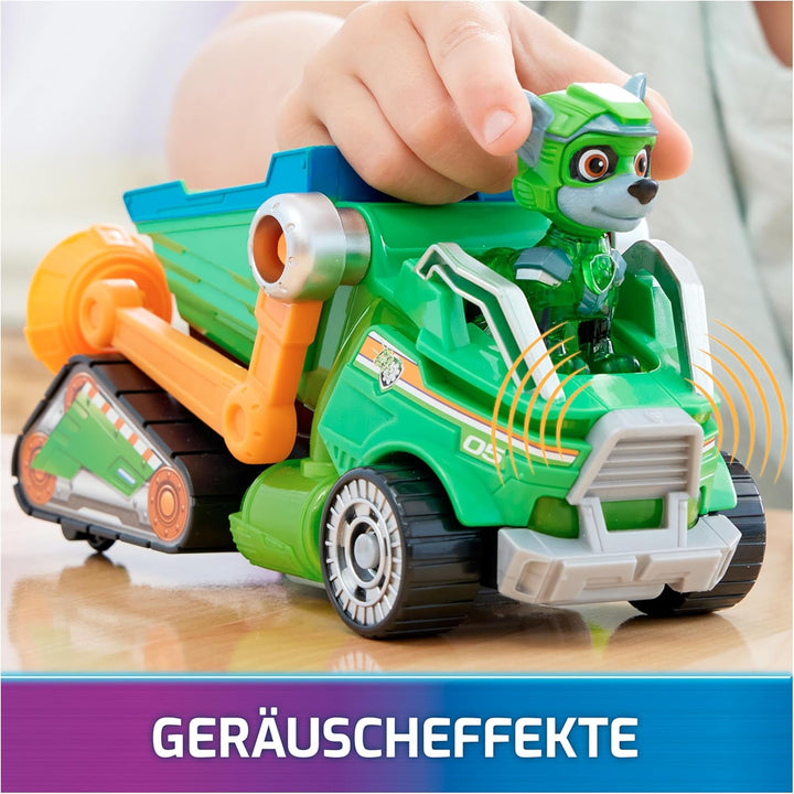 Spin Master PAW Patrol: Der Mighty Kinofilm, Superhelden-Basis-Fahrzeug von Rocky mit Welpenfigur, M