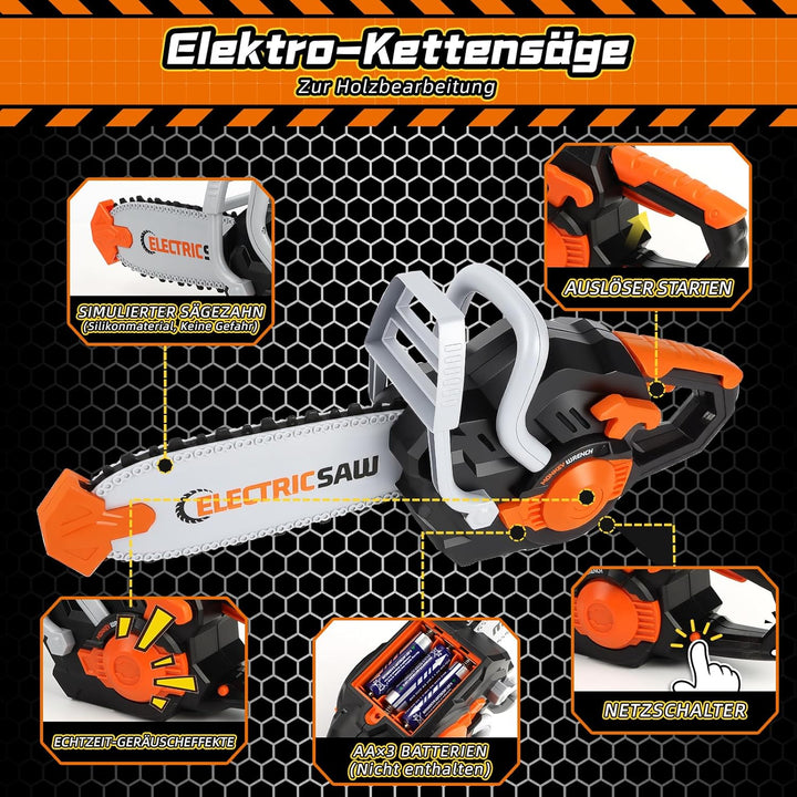 Werkzeugkoffer Kinder, Werkzeug Set Kinder mit MotorsäGe & Elektrische Bohrmaschine & Winkelschleife