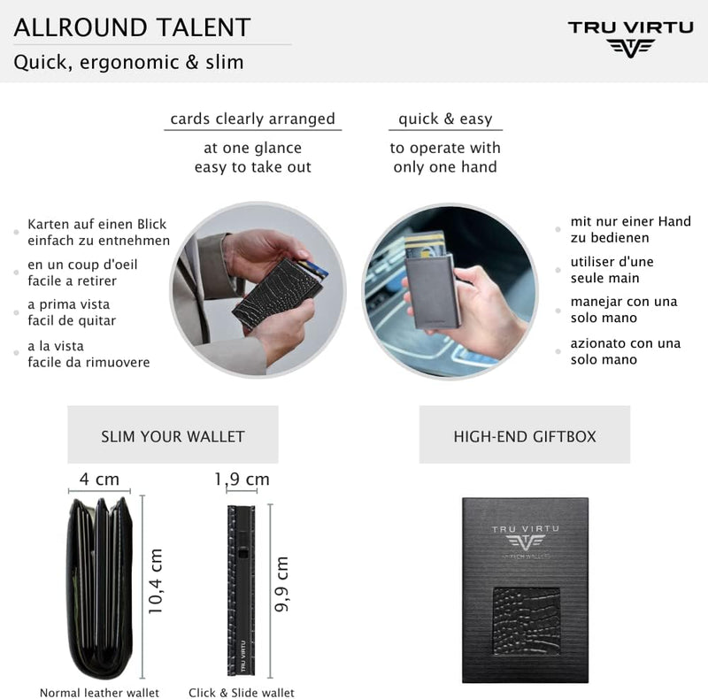 Tru Virtu® Karten-Portemonnaie Click & Slide I Kreditkartenetui I Kartenetui-RFID-NFC-Schutz I Geldb