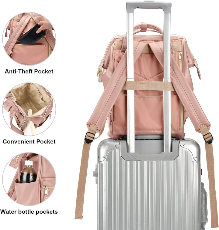 Kah&Kee Leder Rucksack Wickeltasche Laptop Reisen Arzt Lehrer Tasche für Frauen Mann (Braun Rosa II)