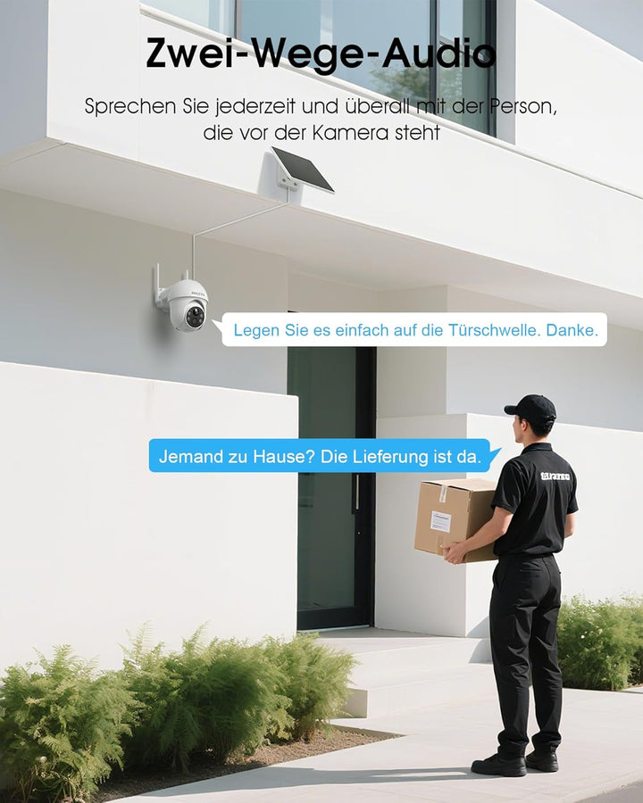 ARCCTV 4MP Solar Überwachungskamera Aussen, Aussenkamera Kabellos Akku, 2,4/5GHz-WLAN, Alarm Bei Per