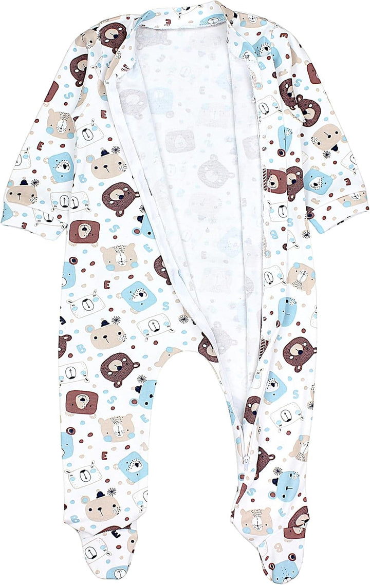 TupTam Unisex Schlafstrampler 3er Pack Baumwolle mit Reissverschluss 74 Bärchen Blätter Eisberg, 74