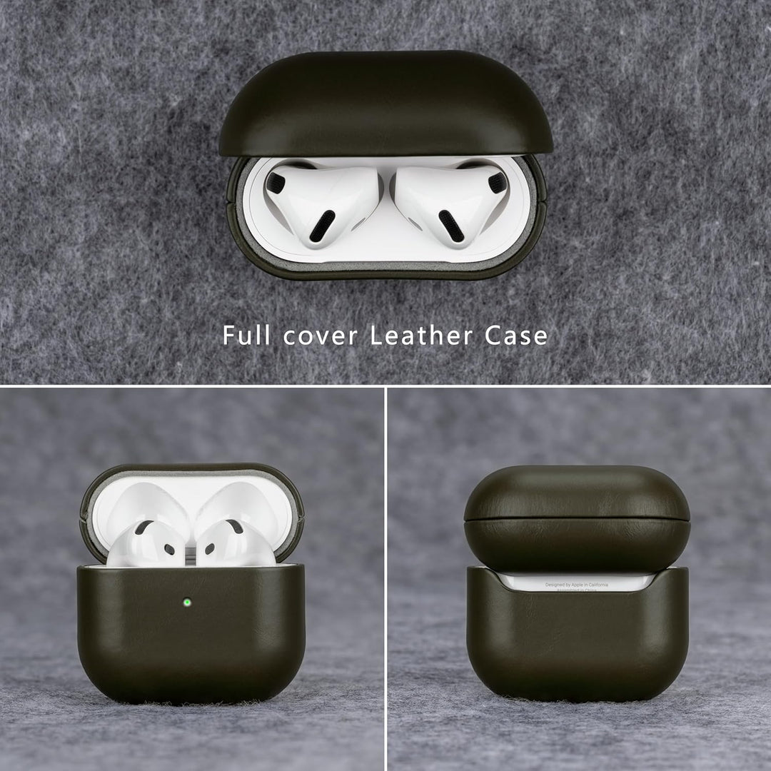 Maogoam für AirPods 4. Generation Fall Leder, Echtes Kristall Öl Wachs Rindsleder Fall Abdeckung für