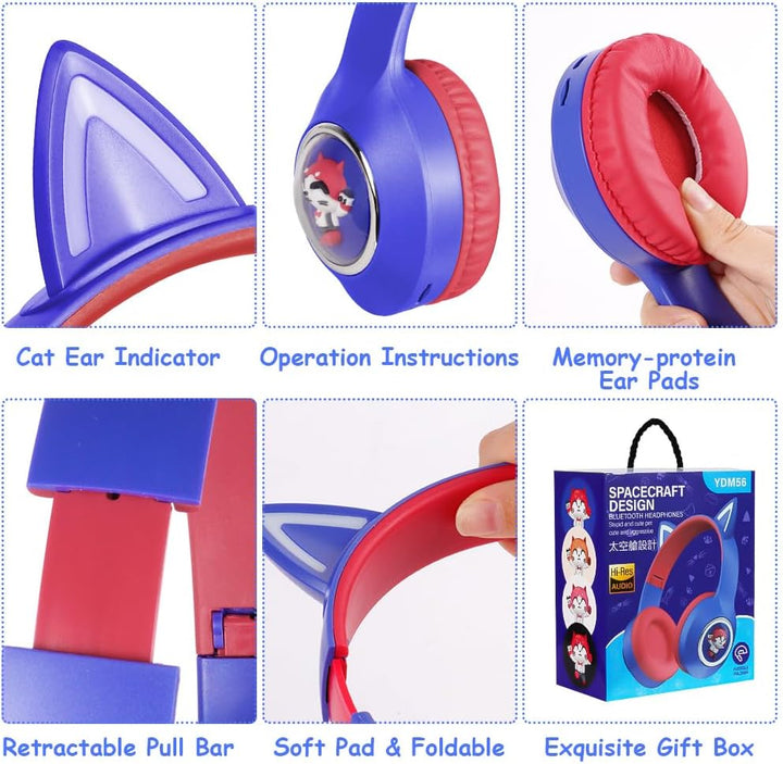 AXFEE Bluetooth-Kopfhörer Mit Katzenohren für Kinder, Bluetooth 5.3 Over-Ear Kopfhörer mit LED-Leuch
