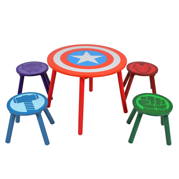 Marvel Avengers Tisch- und Hocker-Set für 4 Personen, hält bis zu 30 kg pro Hocker, perfekt zum Spie