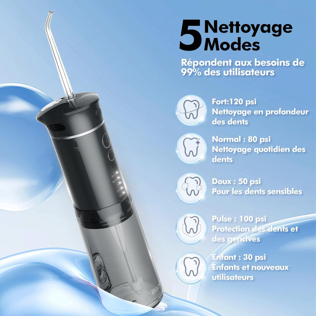 Reise Munddusche Kabellos Zahnreinigung: Oral Irrigator mit 5 Modi, 180ML Wassertank IPX7 Wasserdich