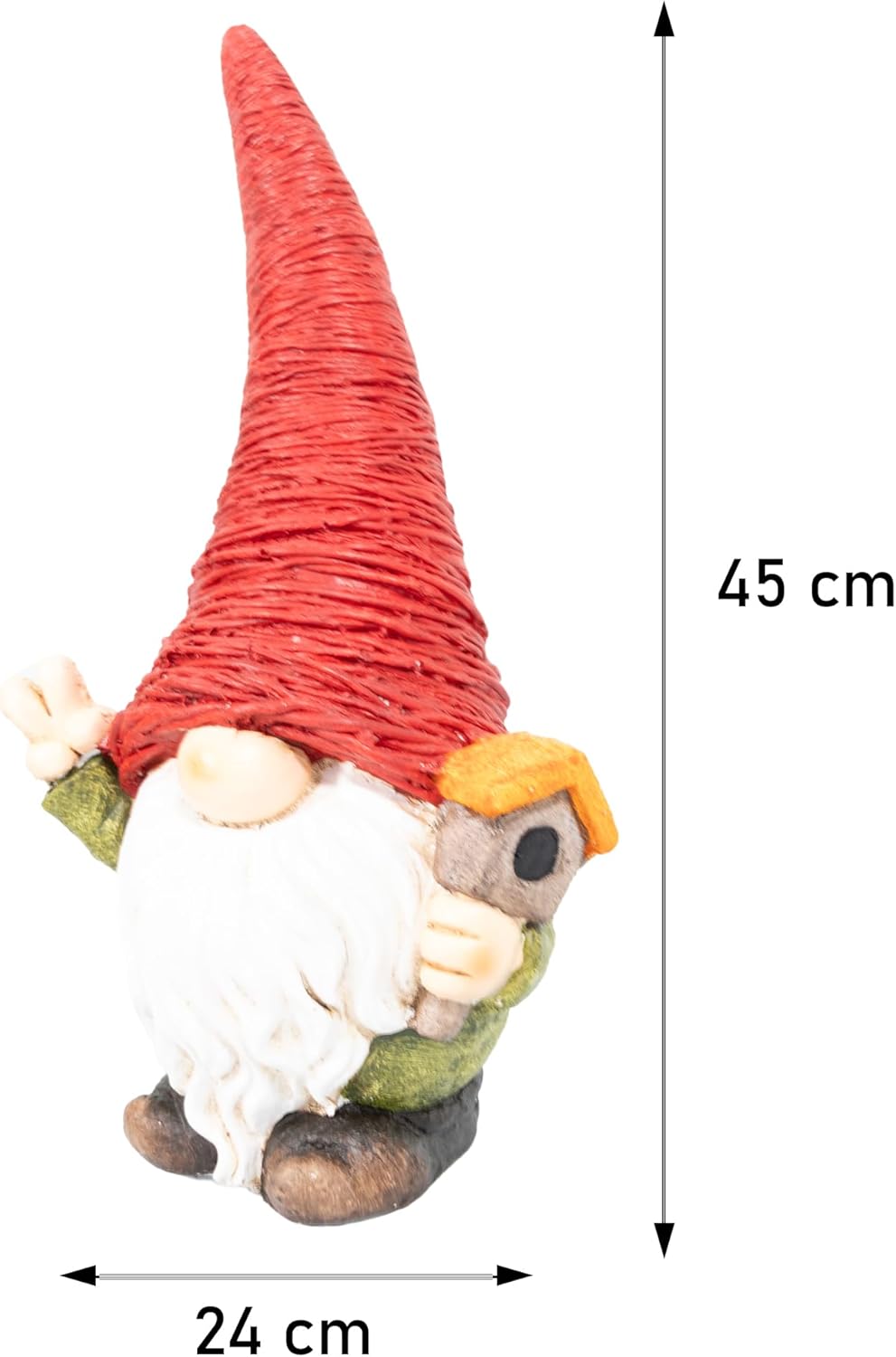 Lemodo Wichtel mit Vogelhaus | Weihnachtswichtel aus Magnesia | Wichtel Figur 42,5 cm hoch | Tomte m