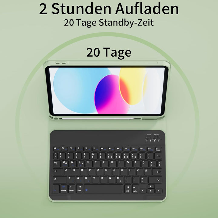 Hülle mit Tastatur für iPad A16 11 Generation 2025/10 Generation 2022 (11/10.9 Zoll), QWERTZ Layout,