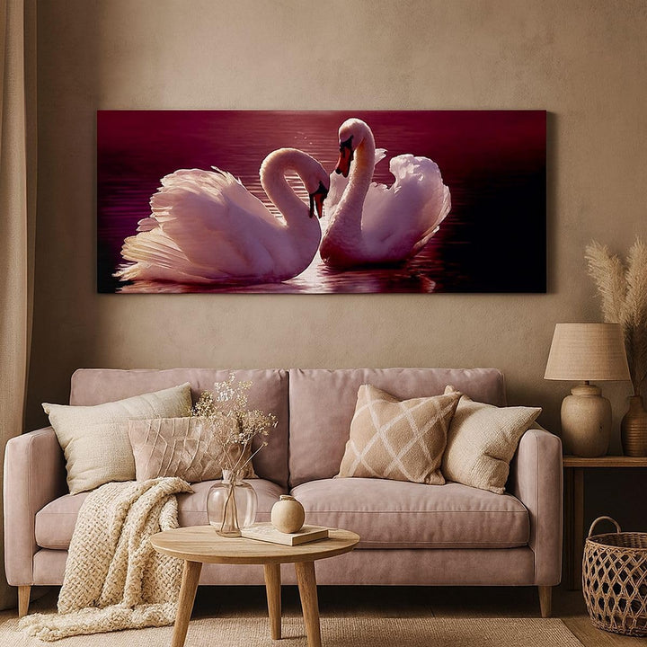 Wandbilder Dekoration Wohnzimmer Schwäne Landschaft Wasser Panorama Bilder auf Leinwand 120x50cm Lei