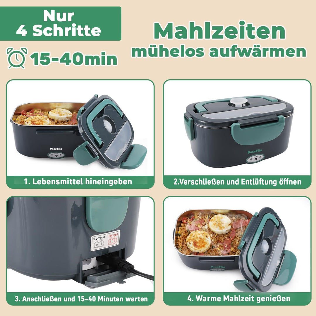 Elektrische Lunchbox 80W Warmhaltebox Für Essen, 1,5L Aufwärmbehälter Für Essen 3-in-1 Electric Lunc
