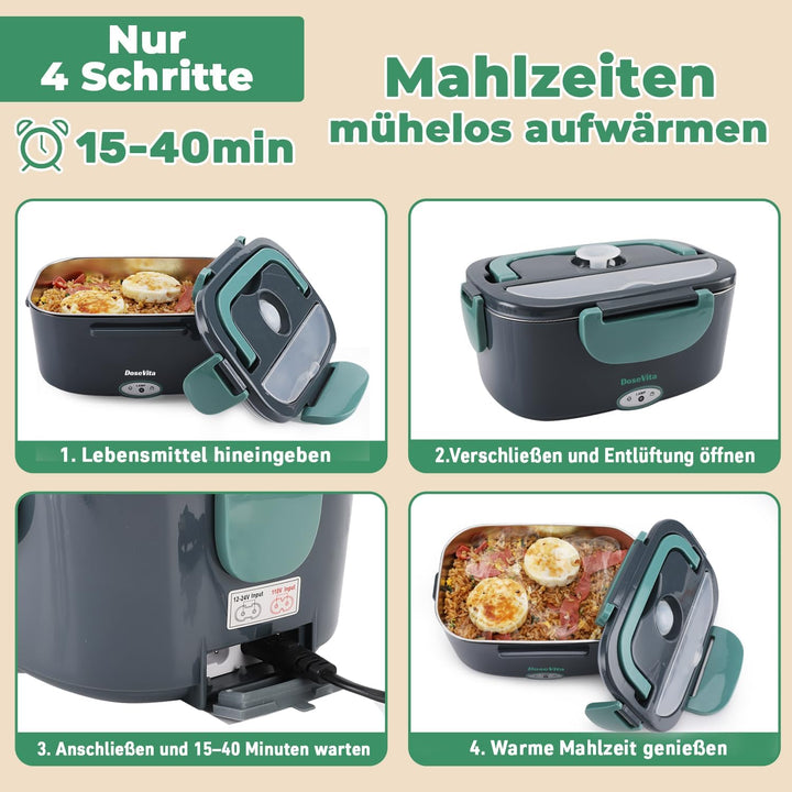 Elektrische Lunchbox 80W Warmhaltebox Für Essen, 1,5L Aufwärmbehälter Für Essen 3-in-1 Electric Lunc