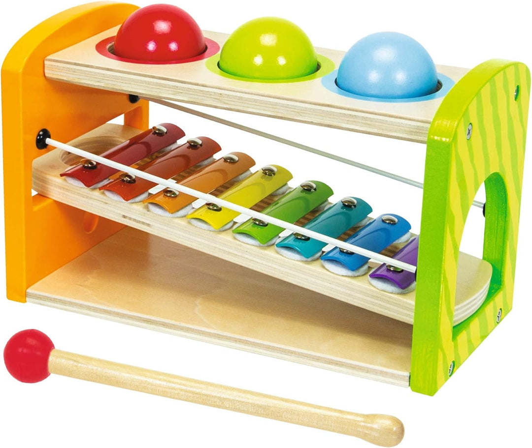 Eichhorn buntes Spielcenter, Motorikwürfel mit Motorikschleife, Uhr, Motorikspiel, Grösse: 20x20x36