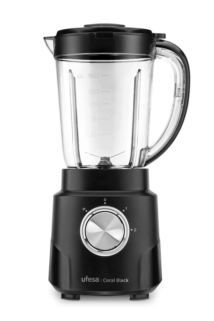 Ufesa Coral Black Standmixer, 600W Leistung, 1,5L Glasbehälter, 4 herausnehmbare Edelstahlklingen, 2
