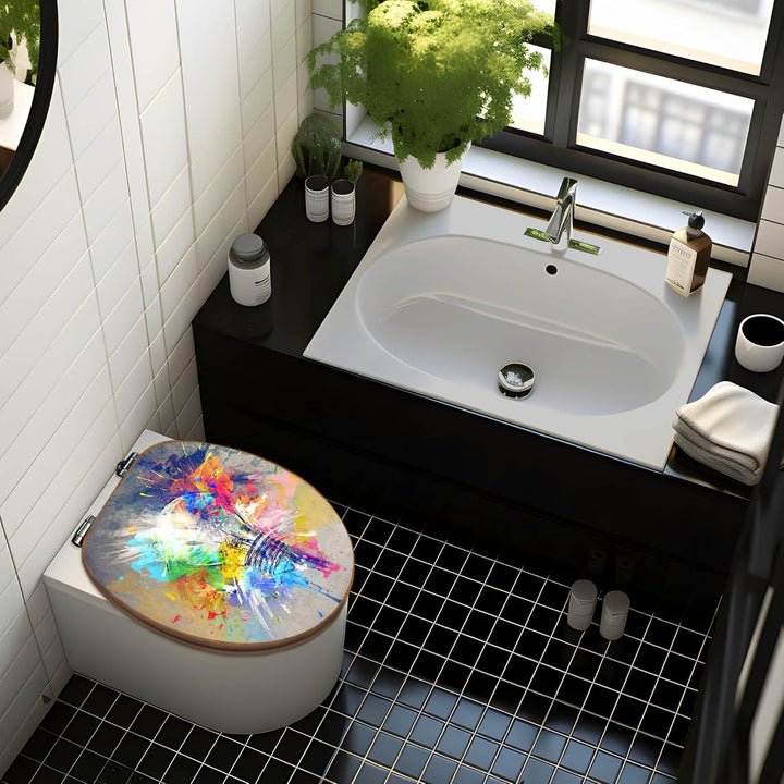 banjado® Design WC Sitz Bambus Absenkautomatik mit Motiv Idee/Toilettendeckel mit Absenkautomatik Ho